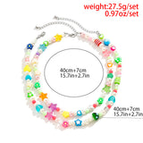 Boho Colorful Beaded Choker Necklaces Men Rainbow Flower Pearl Beads Chains Shor