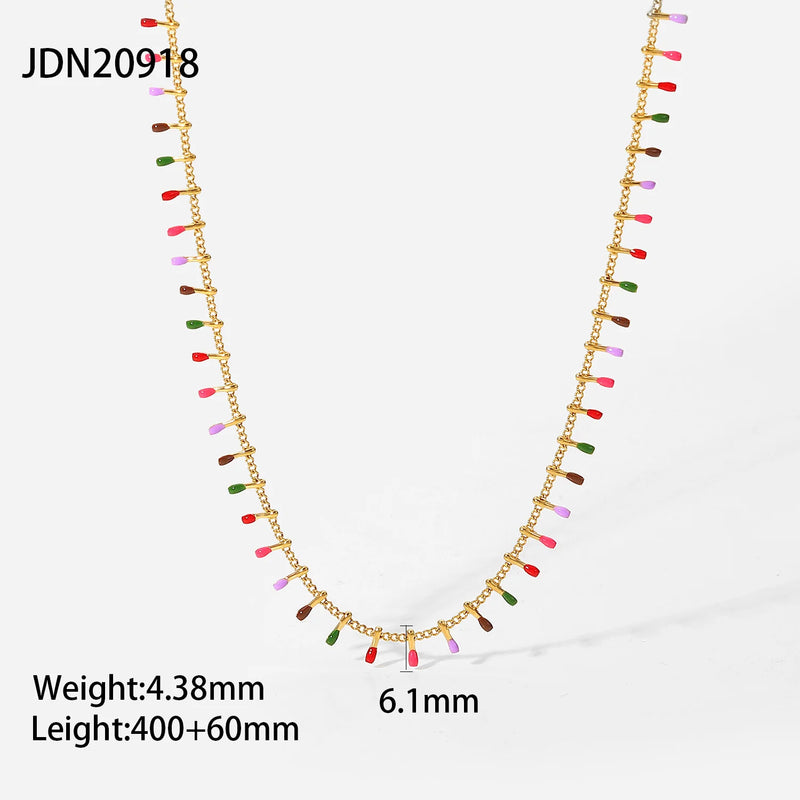 Enamel Tassel Choker Necklace 18K PVD Plating Waterproof
