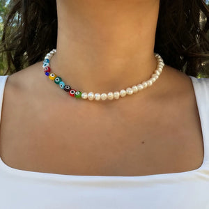 Boho Beaded Short Pearl Necklace for Women
