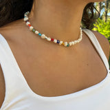 Colorful Beaded Short Collar Natural Pearl Necklace for Women