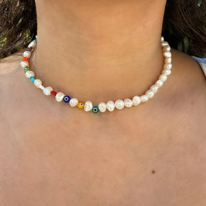 Boho Beaded Short Pearl Necklace for Women