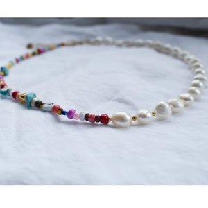 Boho Colorful Beaded Short Collar Nature Pearl Necklace