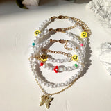 Colorful Mushroom Smiley Pearl Beaded Anklets for Women