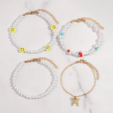 Colorful Mushroom Smiley Pearl Beaded Anklets for Women
