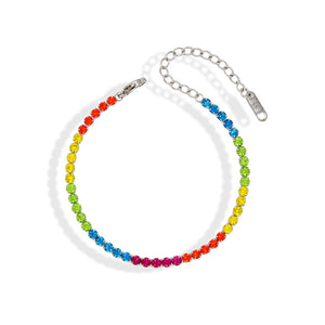 Boho Colorful Zircon Necklace Bracelet Set Stainless Steel Jewelry