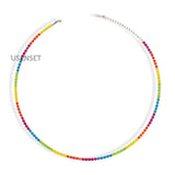 Boho Colorful Zircon Necklace Bracelet Set Stainless Steel Jewelry