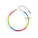 Boho Colorful Zircon Necklace Bracelet Set Stainless Steel Jewelry