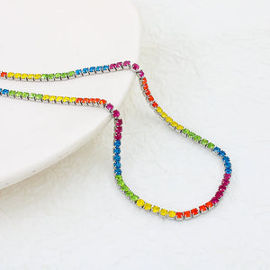 Boho Colorful Zircon Necklace Bracelet Set Stainless Steel Jewelry
