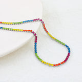 Boho Colorful Zircon Necklace Bracelet Set Stainless Steel Jewelry