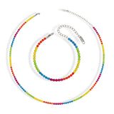Boho Colorful Zircon Necklace Bracelet Set Stainless Steel Jewelry