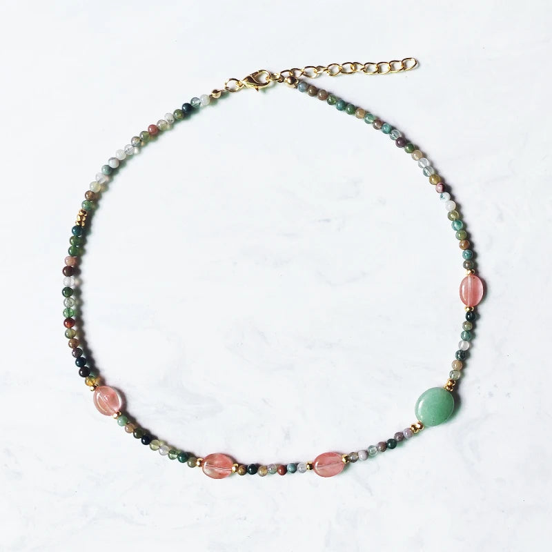 Boho Natural Stone Short Necklace Retro Ethnic Jewelry
