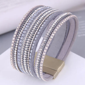 Boho Crystal Leather Charm Bracelets Multilayer Magnetic Bangles