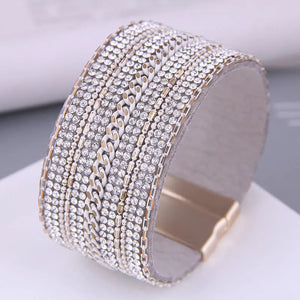 Boho Crystal Leather Charm Bracelets Multilayer Magnetic Bangles