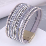 Boho Crystal Leather Charm Bracelets Multilayer Magnetic Bangles