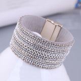 Boho Crystal Leather Charm Bracelets Multilayer Magnetic Bangles