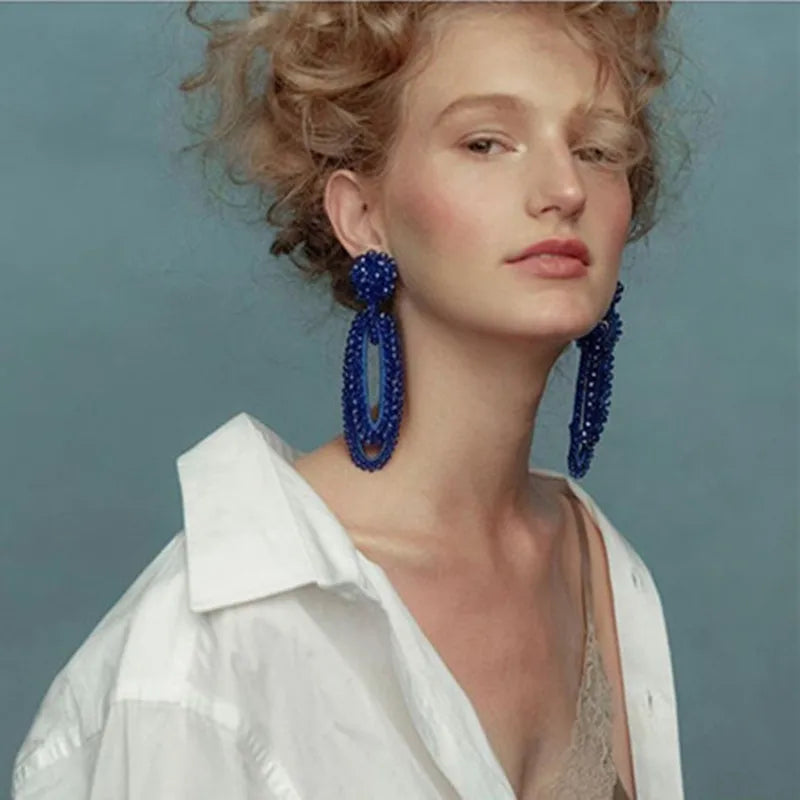 Boho Crystal Long Earrings Baroque Style Jewelry Pendant Vintage Earrings