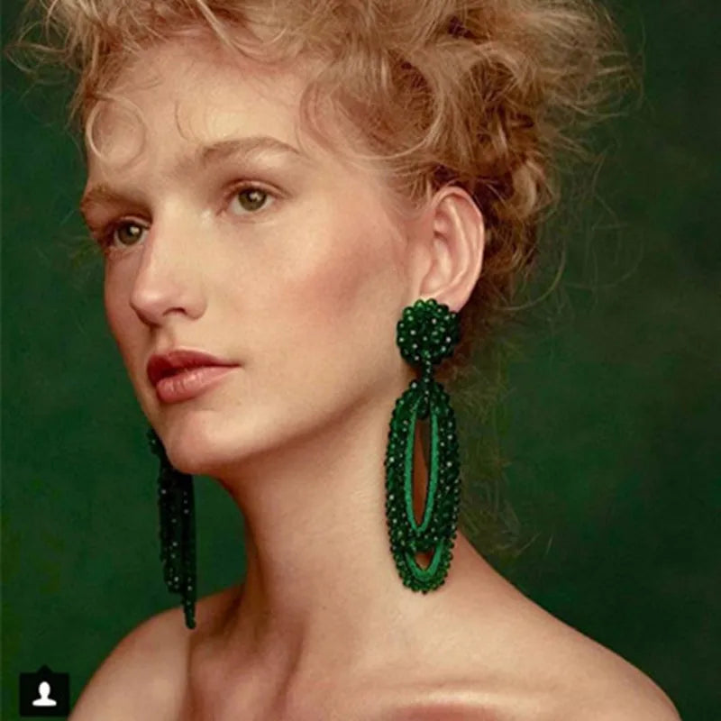 Boho Crystal Long Earrings Baroque Style Jewelry Pendant Vintage Earrings