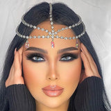 Boho Crystal Water Drop Pendant Head Chain for Women