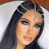 Boho Crystal Water Drop Pendant Head Chain for Women