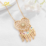 Boho Dream Catcher Name Necklace With Birthstone Heart Name Chain