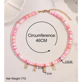 Boho Crystal Letter Pink Clay Beaded Necklace Women Rhinestone Choker