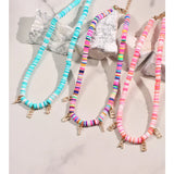 Boho Crystal Letter Pink Clay Beaded Necklace Women Rhinestone Choker