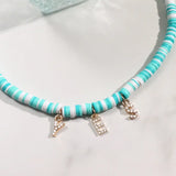 Boho Crystal Letter Pink Clay Beaded Necklace Women Rhinestone Choker