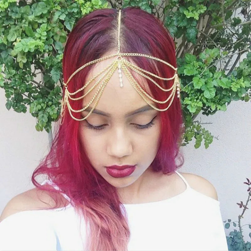 Boho Draping Crystal Bride Hair Chain Headpiece