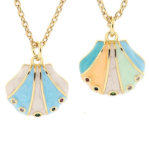 Boho Enamel Scallop Shells Pendant Necklace for Women