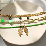 Boho Enamel Geometry Pendant Pearl Beaded Necklace