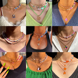Boho Enamel Geometry Pendant Pearl Beaded Necklace