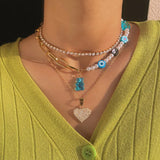 Boho Enamel Geometry Pendant Pearl Beaded Necklace