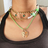 Boho Enamel Geometry Pendant Pearl Beaded Necklace