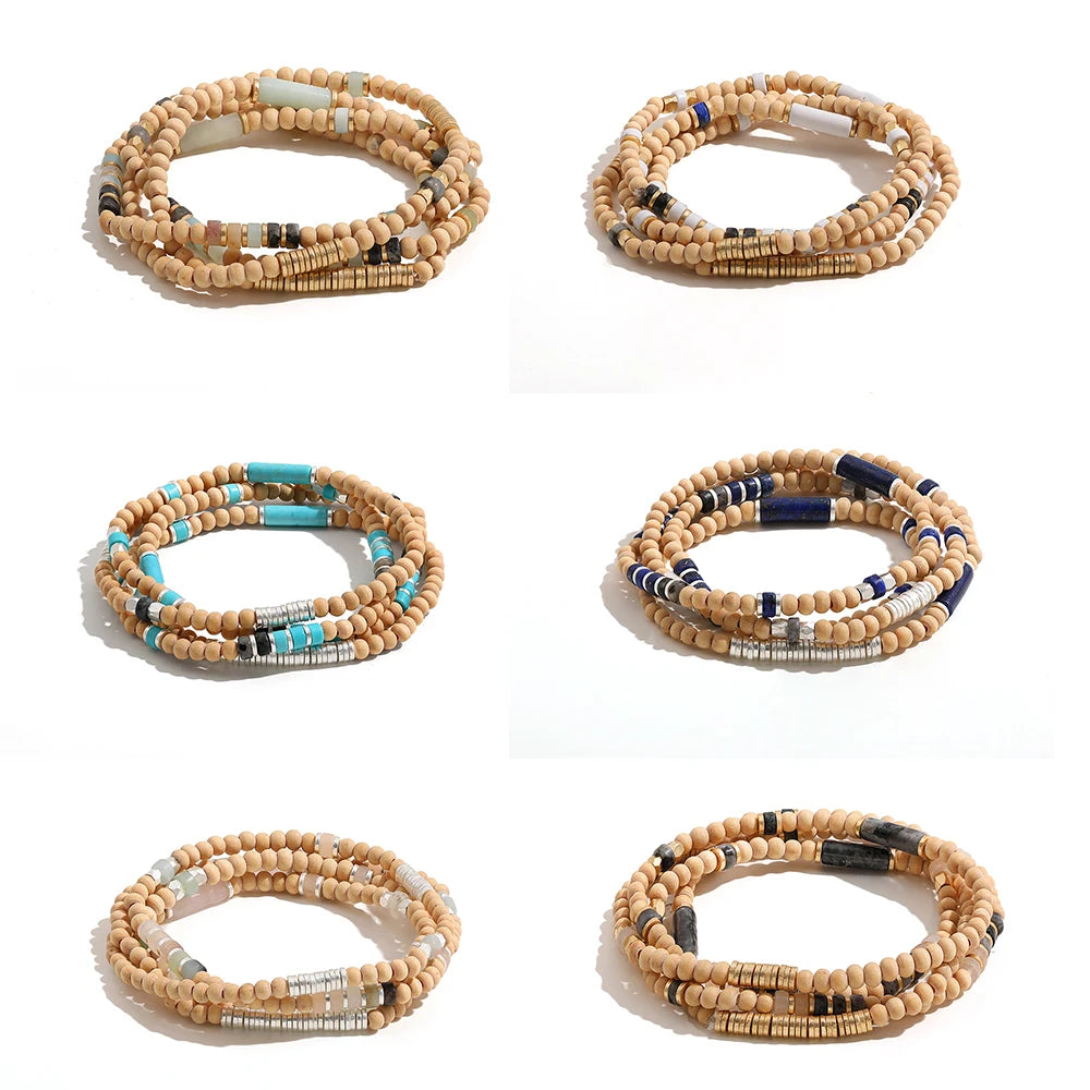 Boho Ethnic Wood Bead Bracelet Vintage Bohemian Jewelry