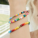 Boho Ethnic Rainbow Enamel Metal Tile Beads Bracelet Stretch