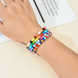Boho Ethnic Rainbow Enamel Metal Tile Beads Bracelet Stretch