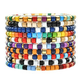 Boho Ethnic Rainbow Enamel Metal Tile Beads Bracelet Stretch