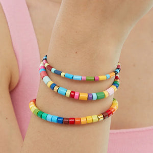 Boho Ethnic Rainbow Enamel Metal Tile Beads Bracelet Stretch