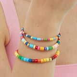 Boho Ethnic Rainbow Enamel Metal Tile Beads Bracelet Stretch