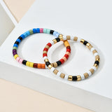 Boho Ethnic Rainbow Enamel Metal Tile Beads Bracelet Stretch