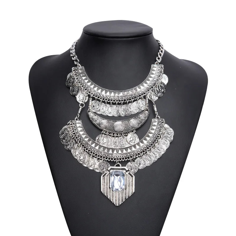 Boho Ethnic Statement Choker Necklace Vintage Maxi Multilayer Pendant Women