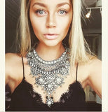 Boho Ethnic Silvery Maxi Pendant Big Choker Necklace Women