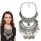 Boho Ethnic Silvery Maxi Pendant Big Choker Necklace Women