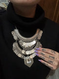 Boho Ethnic Silvery Maxi Pendant Big Choker Necklace Women