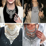 Boho Ethnic Silvery Maxi Pendant Big Choker Necklace Women