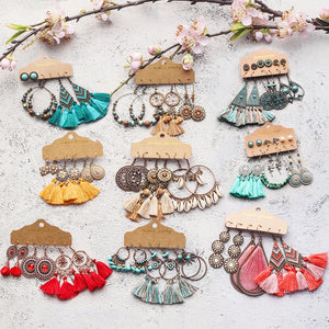 Boho Tassel Dangle Drop Earrings Bundle Set