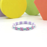 Ethnic Painted Oil Bracelet Hand Beaded Macarons Mixed Colorblock Enamel Charm
