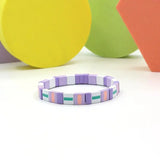 Ethnic Painted Oil Bracelet Hand Beaded Macarons Mixed Colorblock Enamel Charm