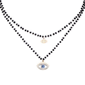 Boho Evil Eye Necklace Crystal Beads Eye Collar Pendant Long Chain