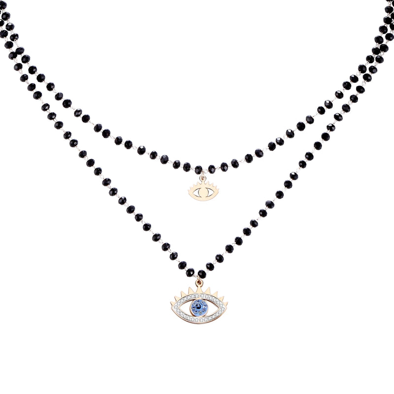 Boho Evil Eye Necklace Crystal Beads Eye Collar Pendant Long Chain
